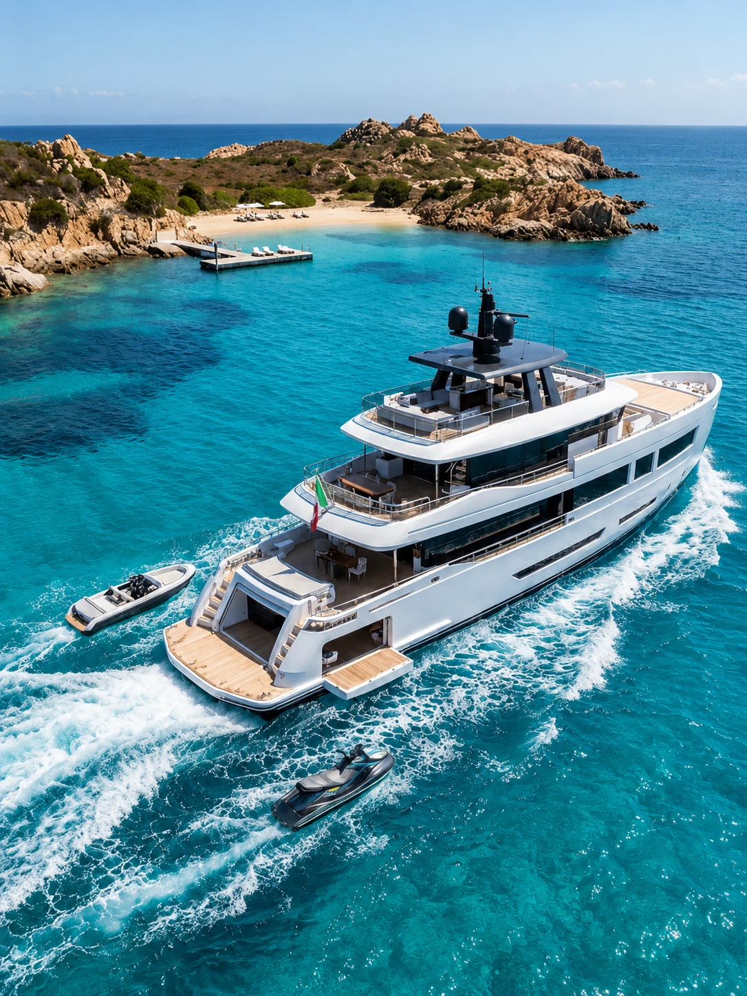 A custom new-build yacht in coastal water