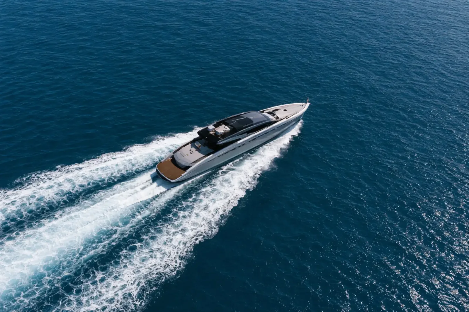 A newly delivered superyacht underway on open water
